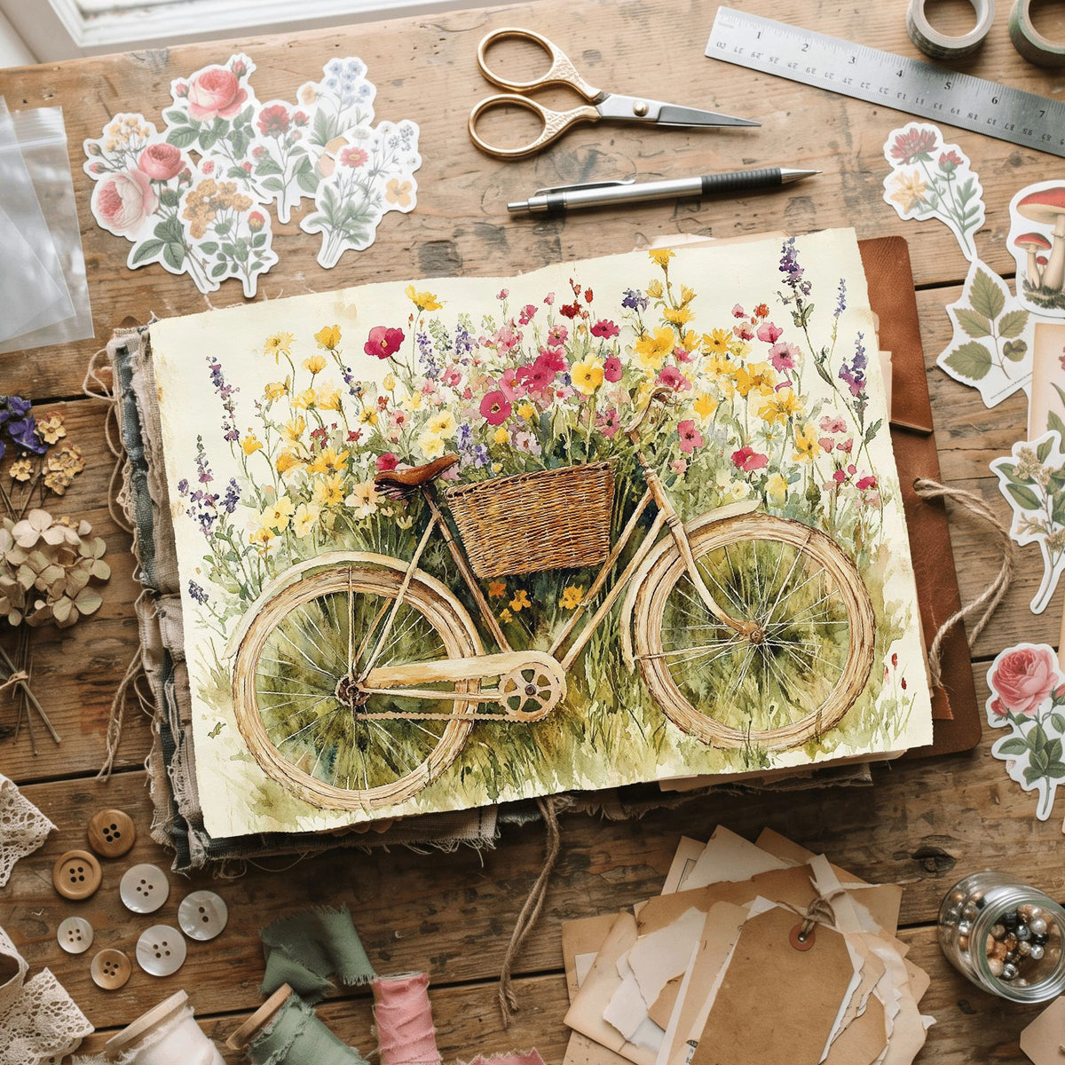 Wildflower Bicycle Basket Paper