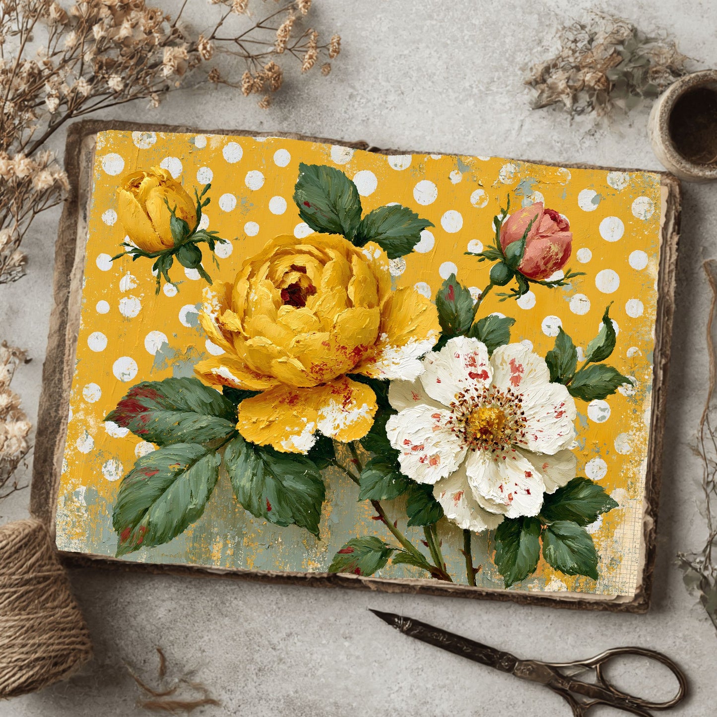 Yellow Shabby Chic Journal Paper
