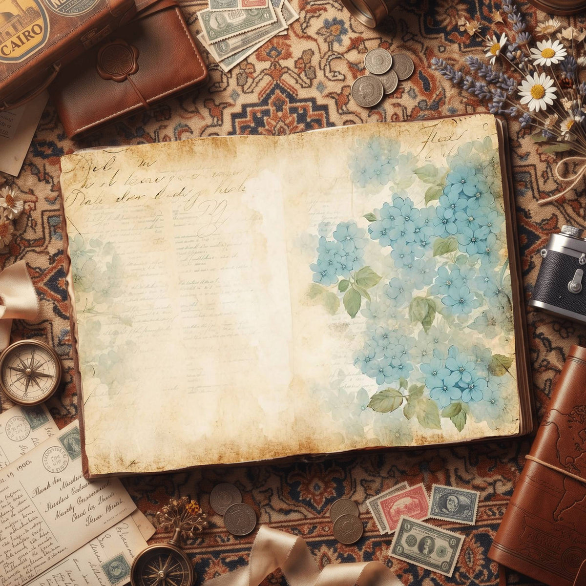 Blue Hydrangea Digital Papers