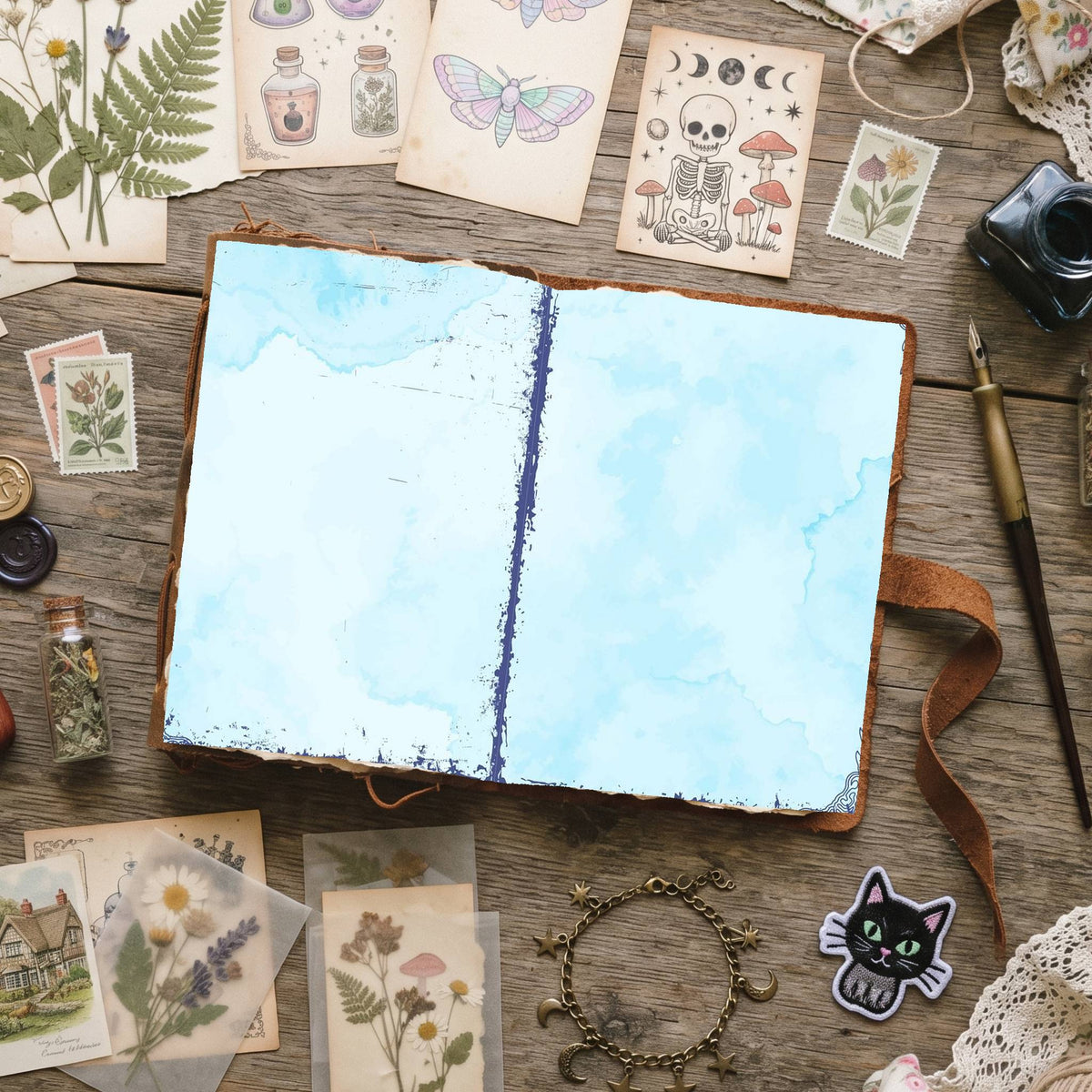 Blue Watercolor Distressed Blank And Lined Digital Papers