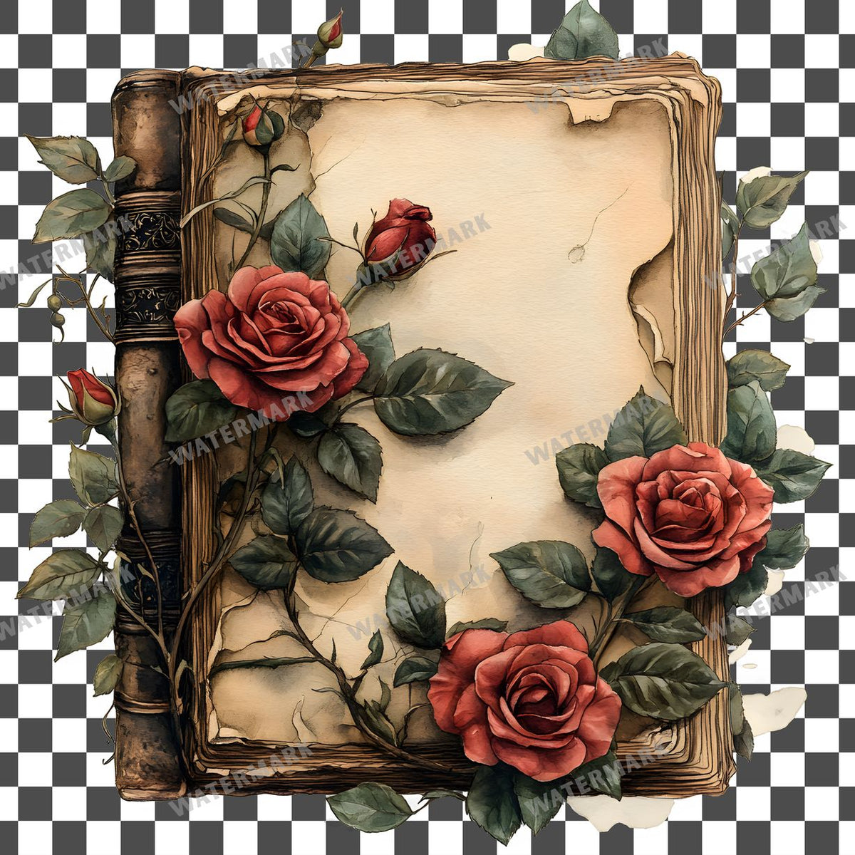 Book And Roses clipart PNG on a transparent background, design 15