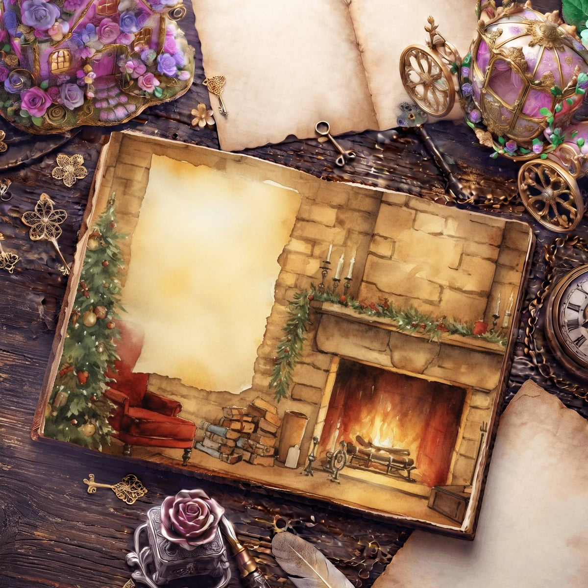 Christmas Fireplace Digital Papers