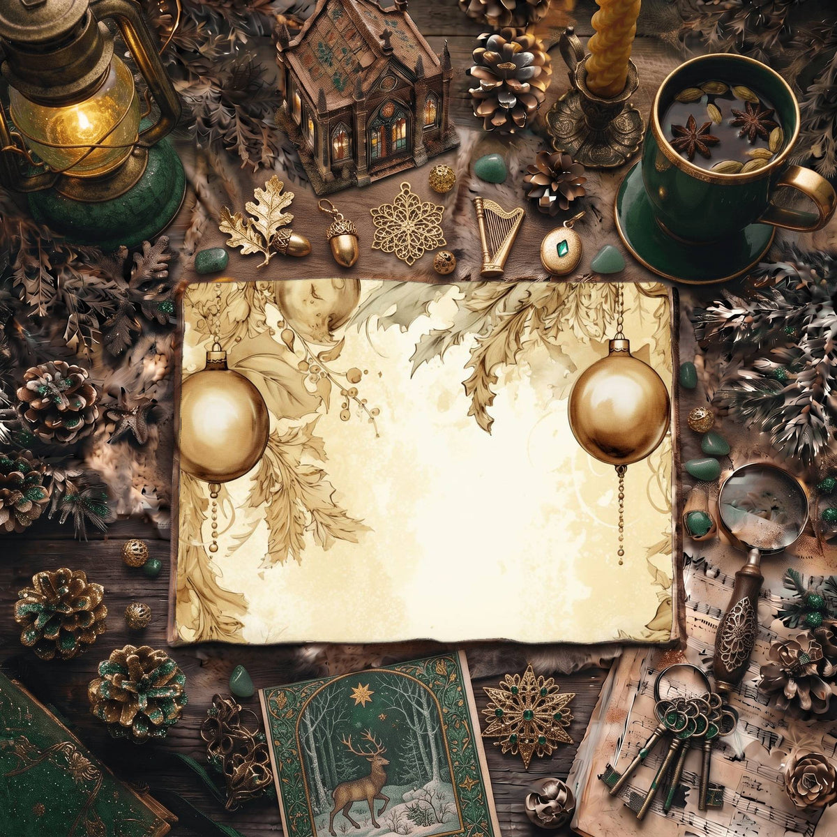Christmas Gold Baubles Digital Papers