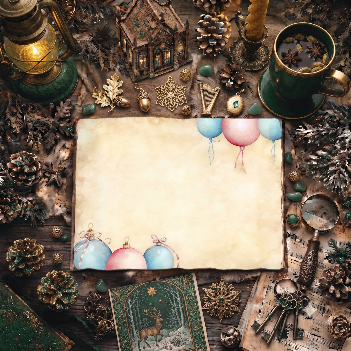 Christmas Light Pastel Baubles Digital Papers