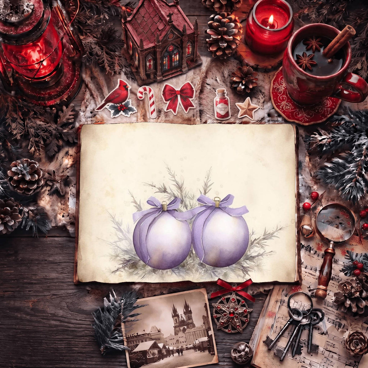 Christmas Light Pastel Baubles Digital Papers