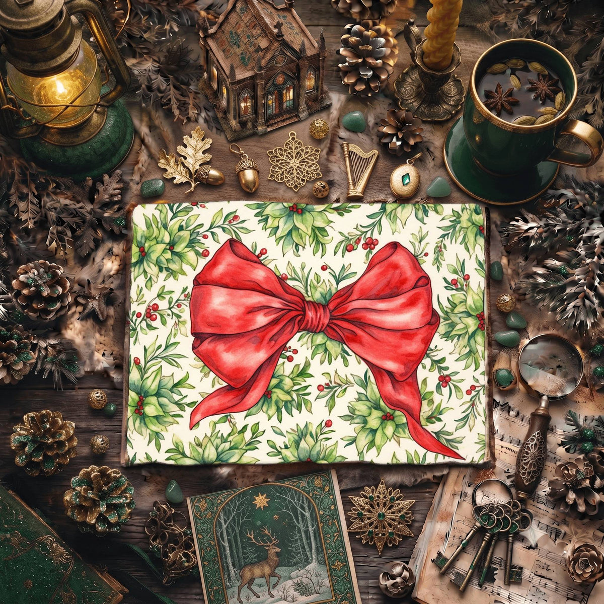Christmas Red Ribbon Decorated Digital Papers