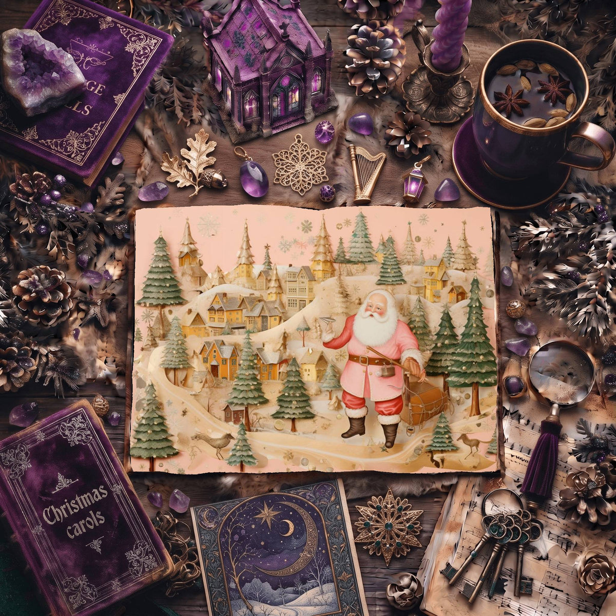 Christmas Santa Claus And Trees Digital Papers