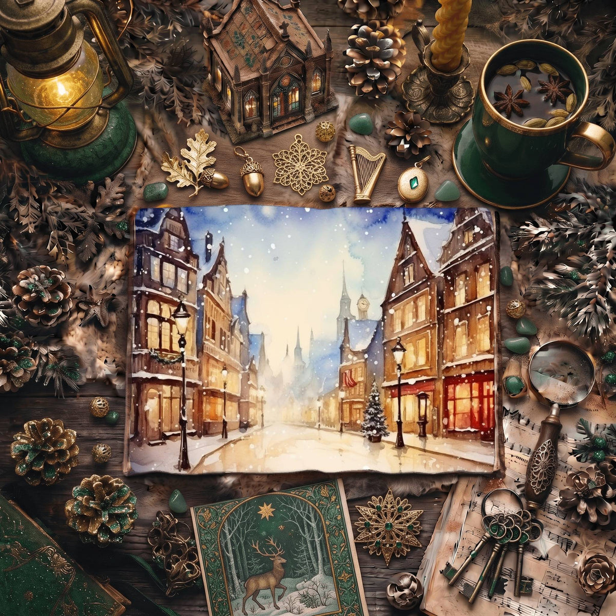 Christmas Snowy Town Digital Papers