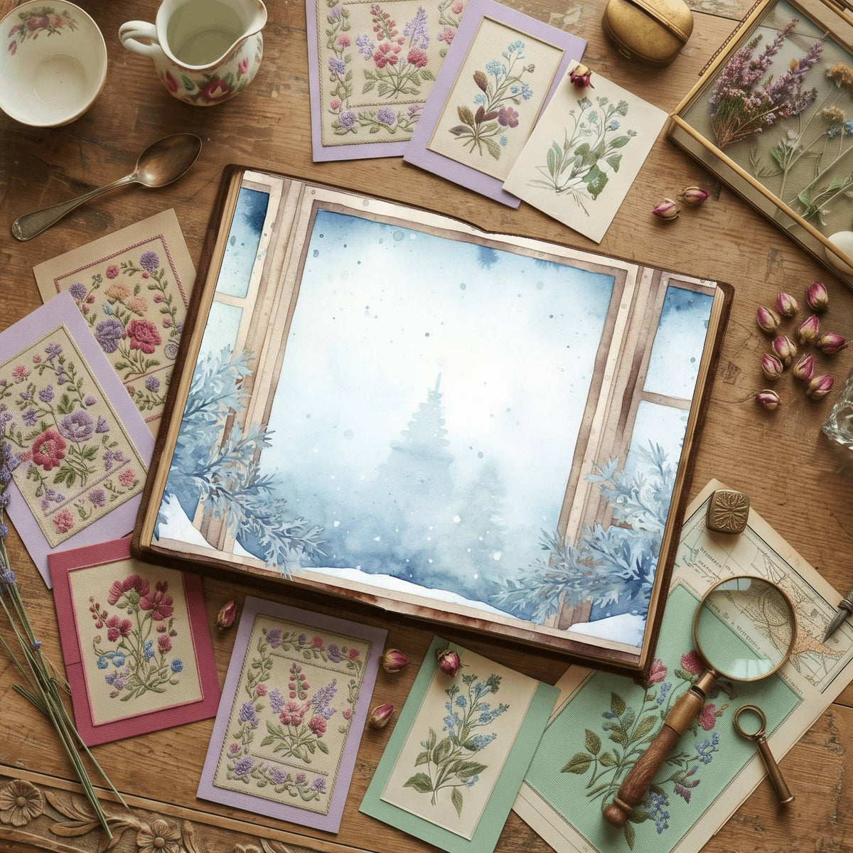 Christmas Snowy Window Digital Papers
