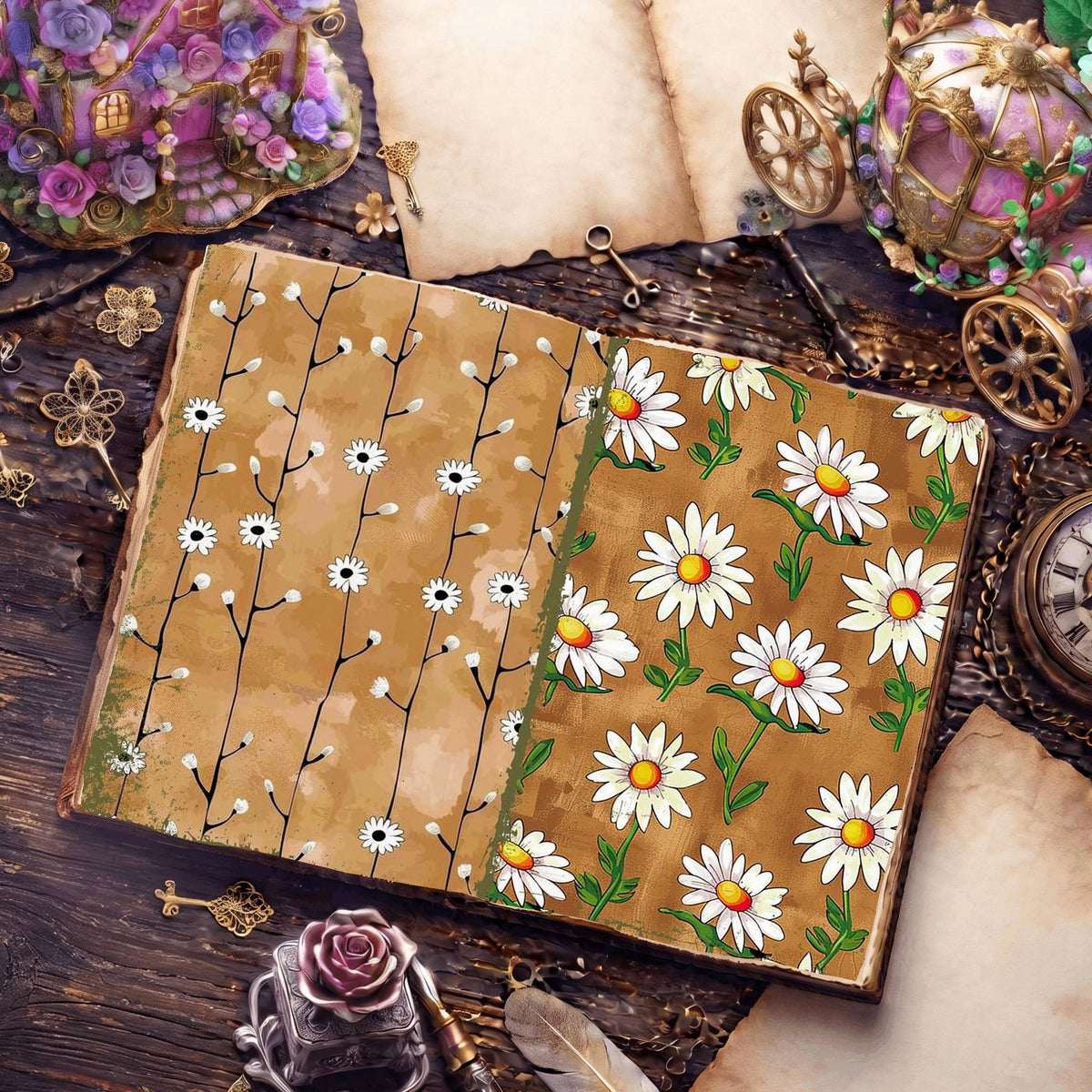 Daisy Flowers Digital Papers