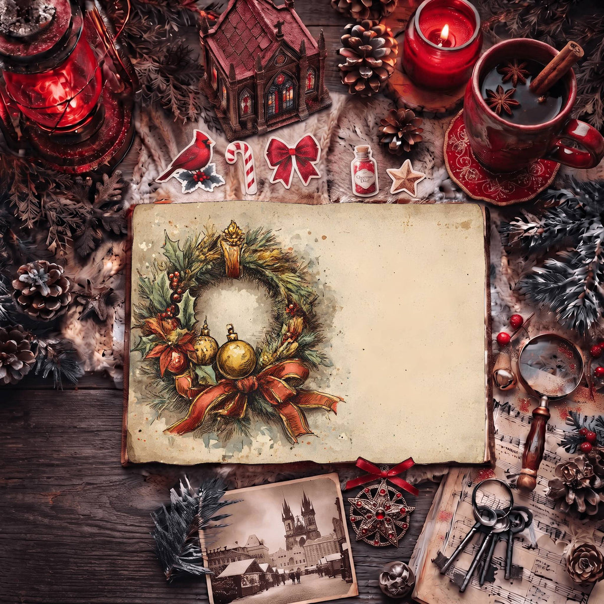 Festive Holiday Wreath Digital Papers