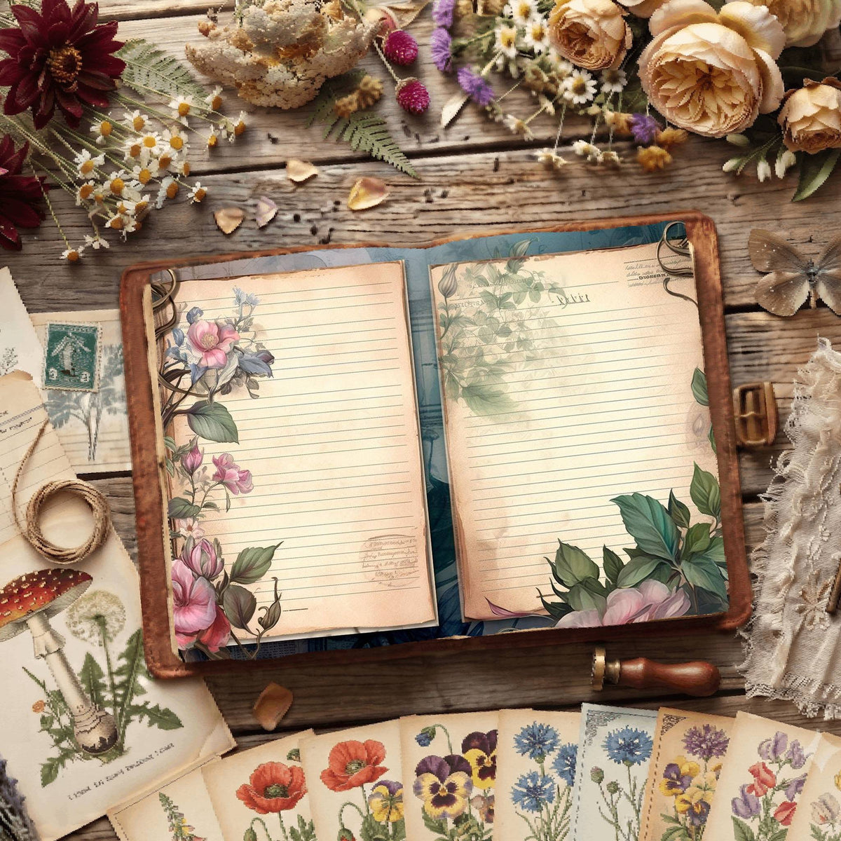 Floral Lined Digital Papers