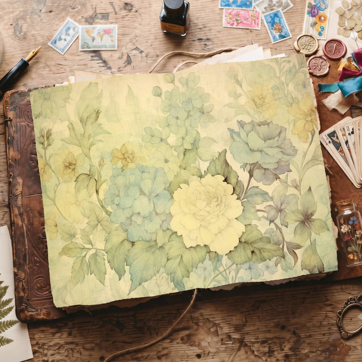 Green Hydrangea Digital Papers