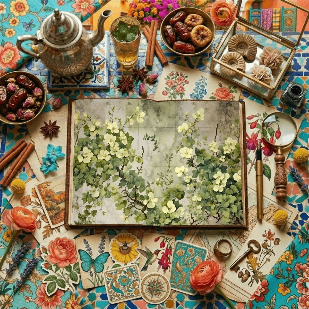 Green Hydrangea Digital Papers