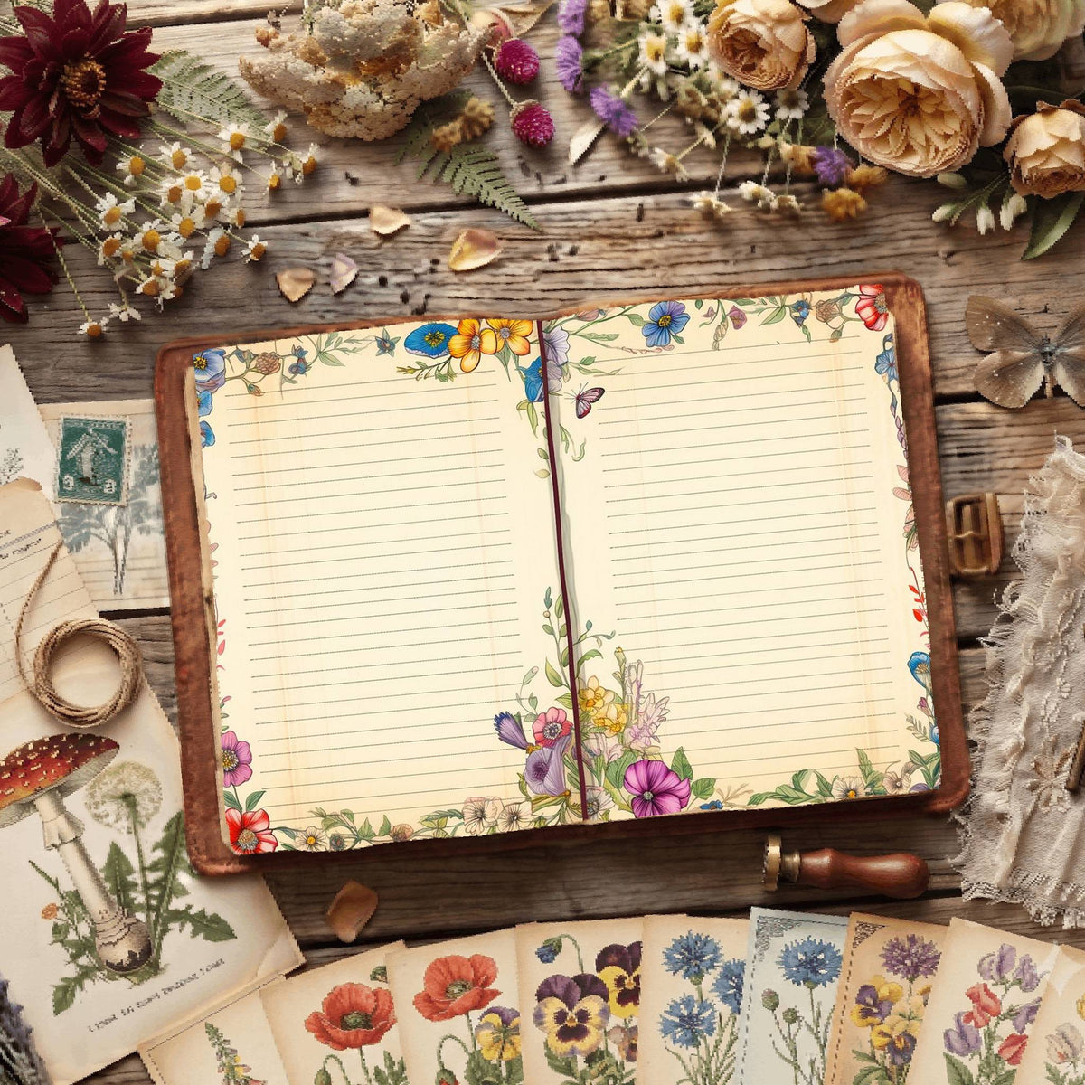 Lined Floral Digital Papers