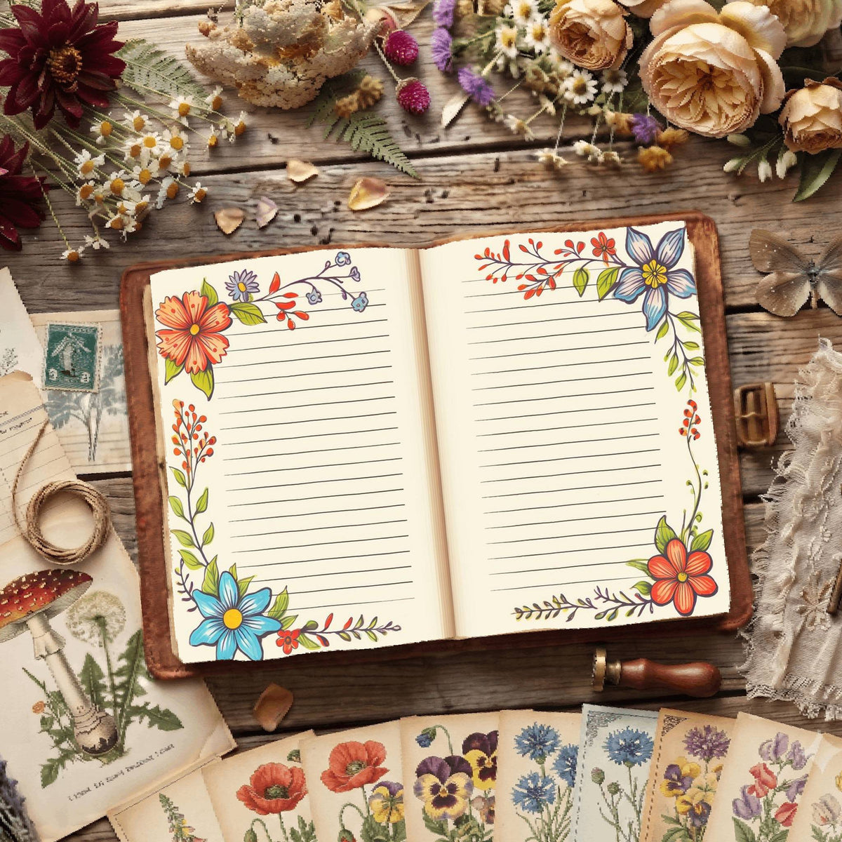 Lined Floral Digital Papers