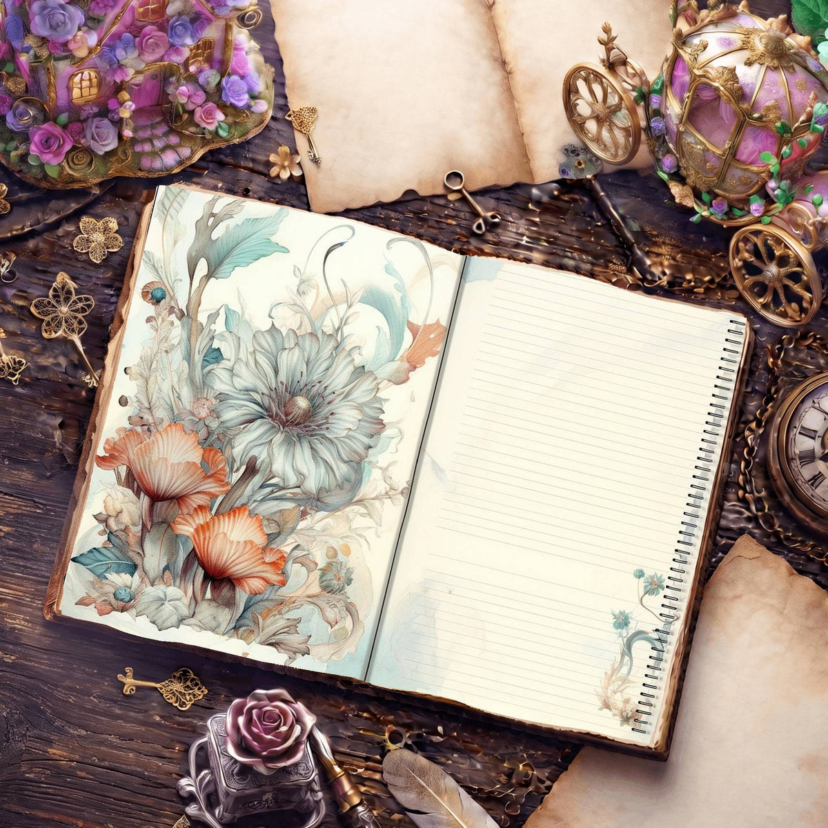 Lined Flower Digital Papers