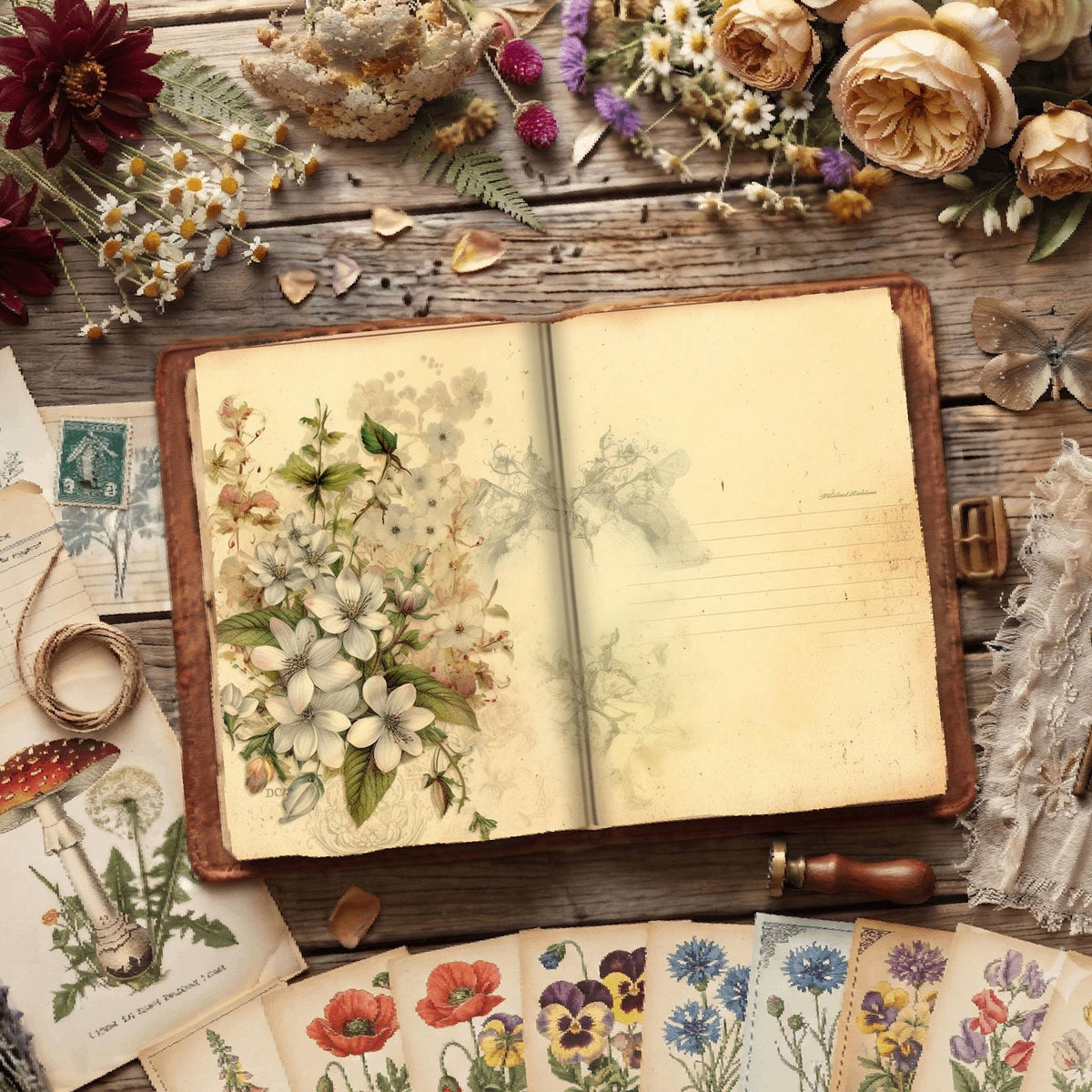 Lined Flower Digital Papers