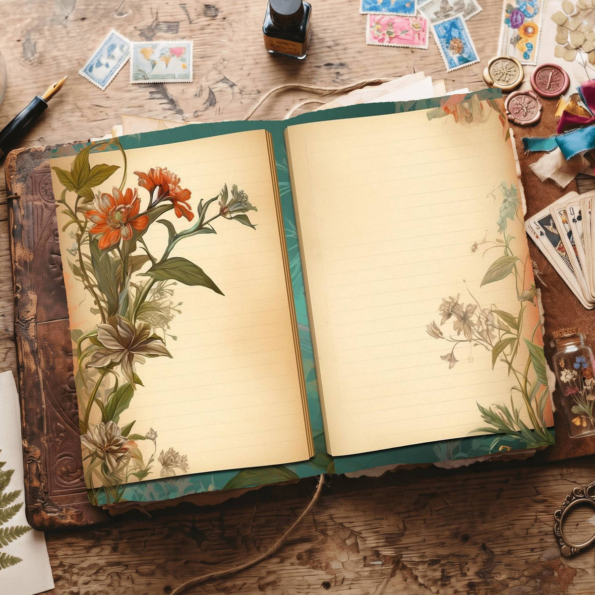 Lined Flower Digital Papers