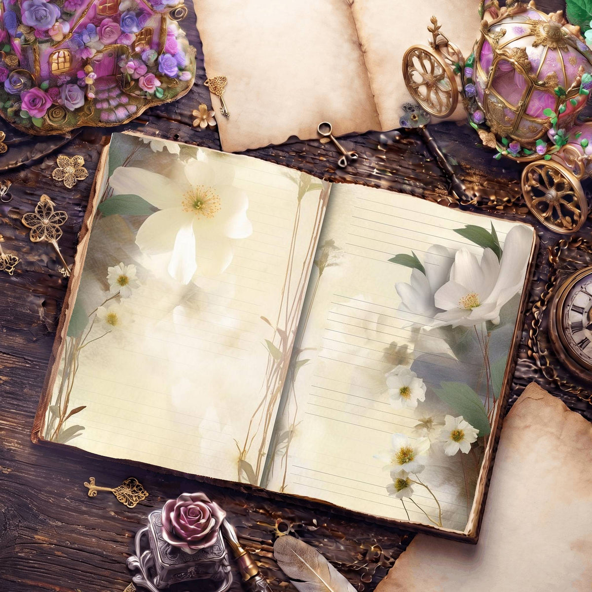 Lined Flower Digital Papers