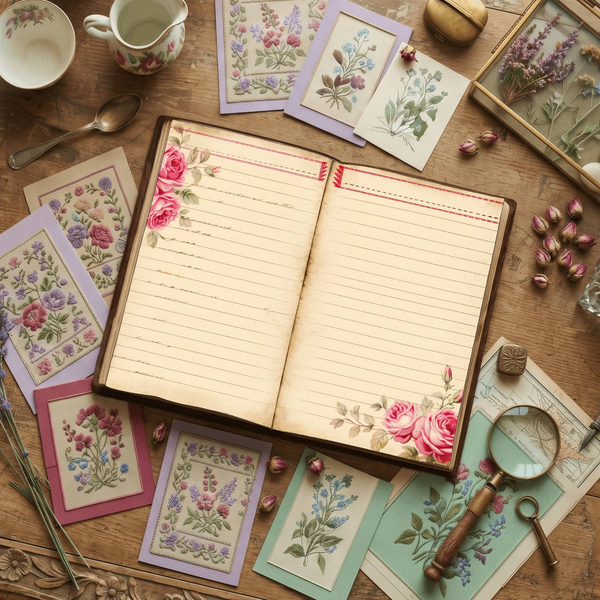 Lined Pink Rose Digital Papers