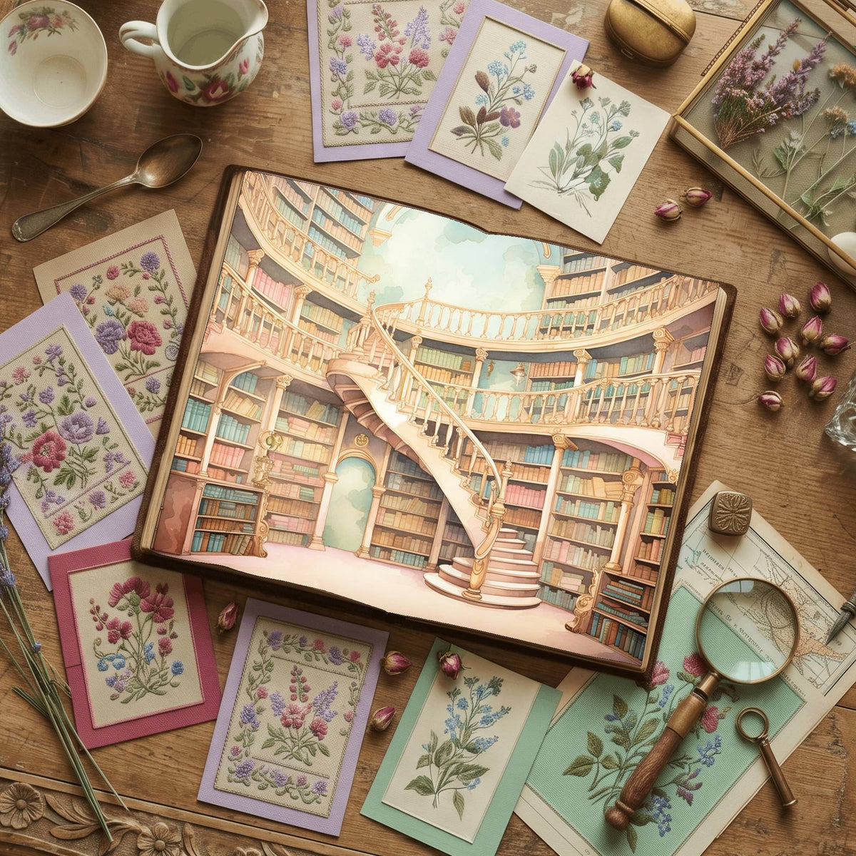 Magic Library Vintage Pastel Digital Papers