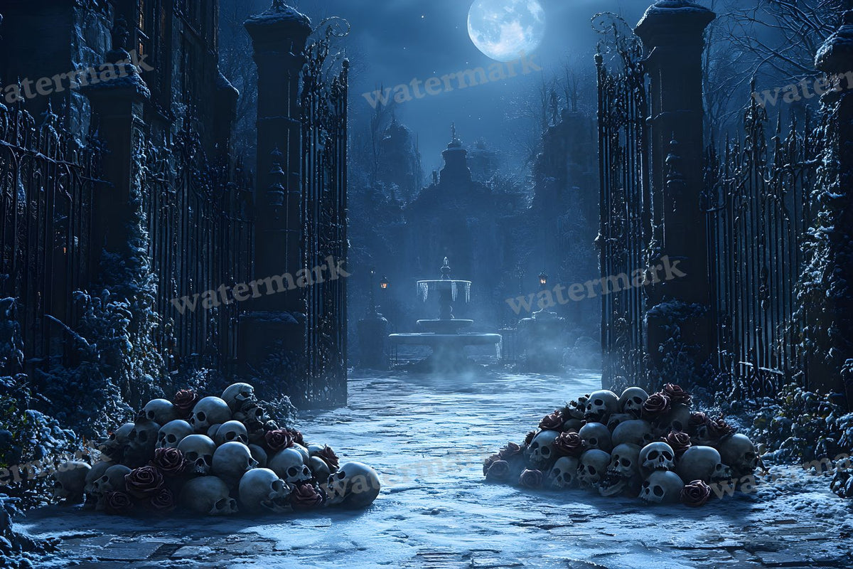 Moonlit Gothic Courtyard Backdrop Images
