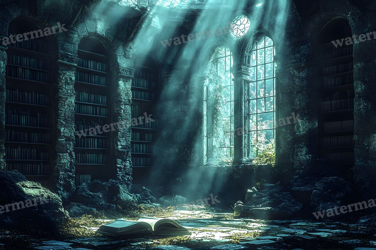 Moonlit Library Backdrop Images