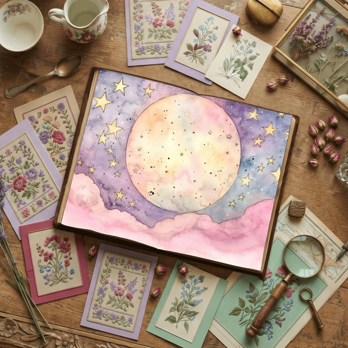 Pastel Pink Moon Digital Papers