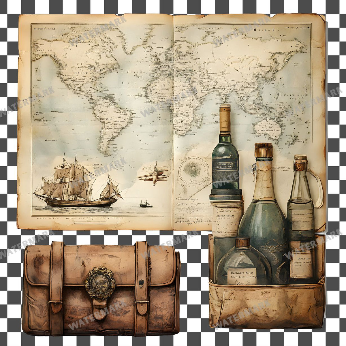 Travel Vintage Style Clipart Pngs