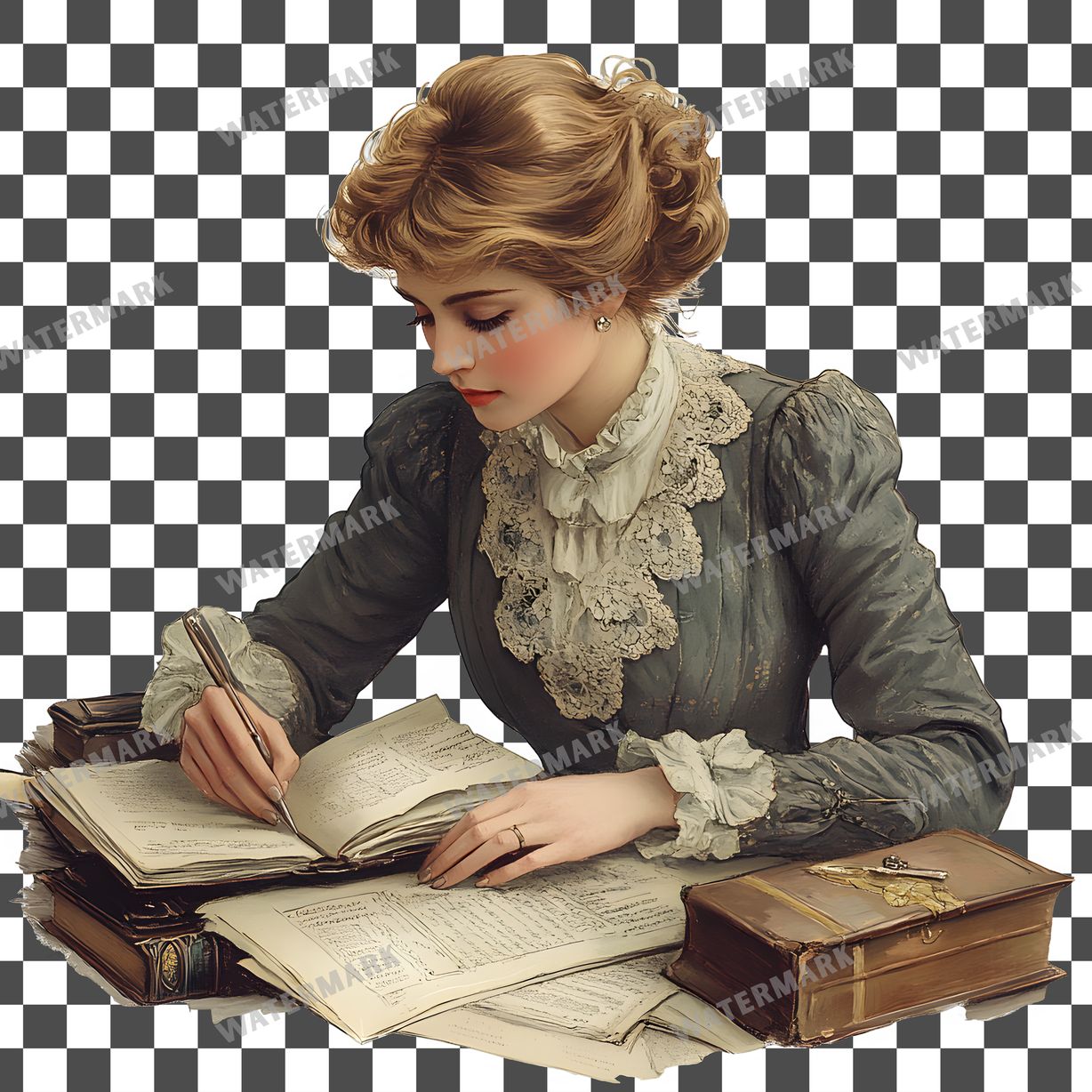 Woman Writer Vintage Style Clipart Pngs