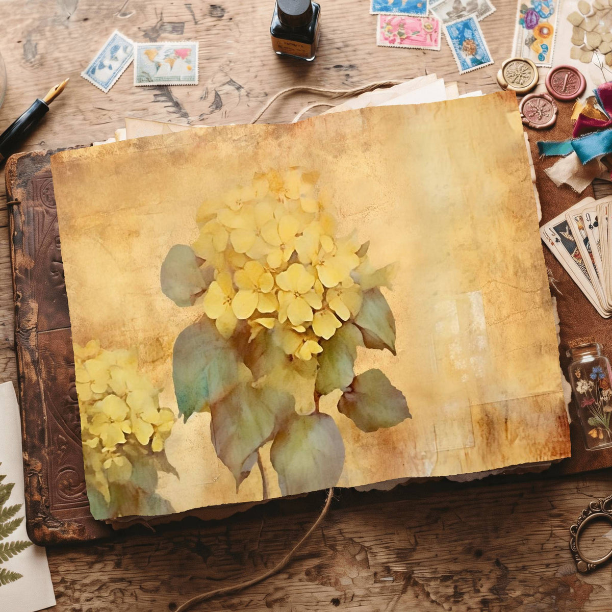 Yellow Hydrangea Digital Papers