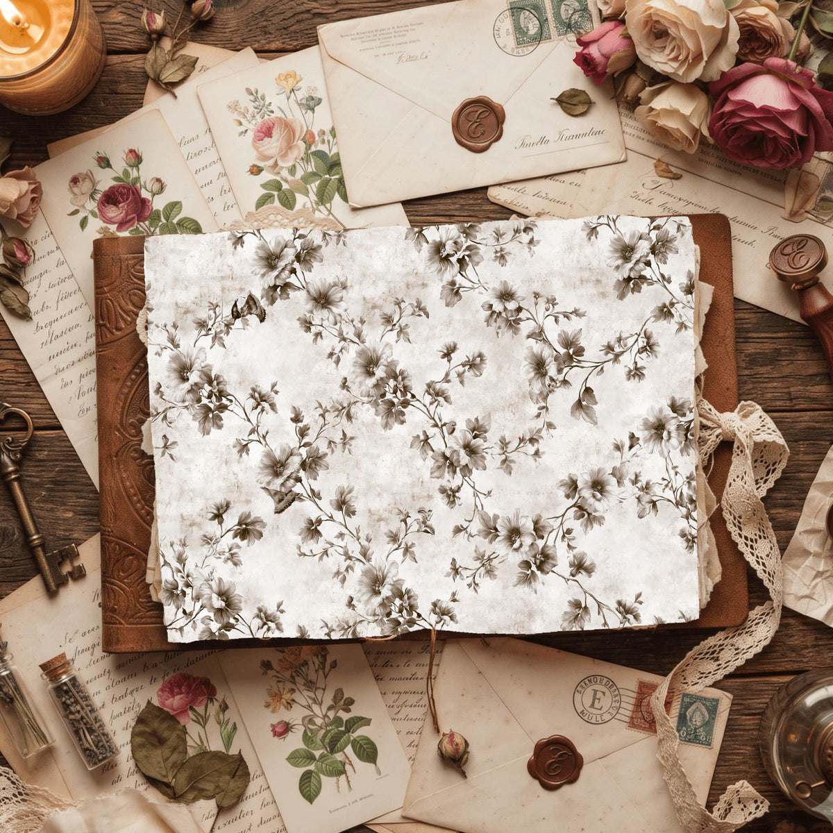 Aged Sepia Floral Vine Wallpaper