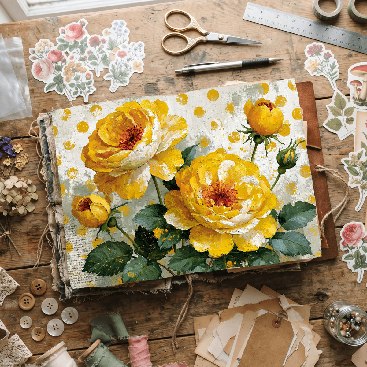 Bright Yellow Shabby Chic Journal Paper