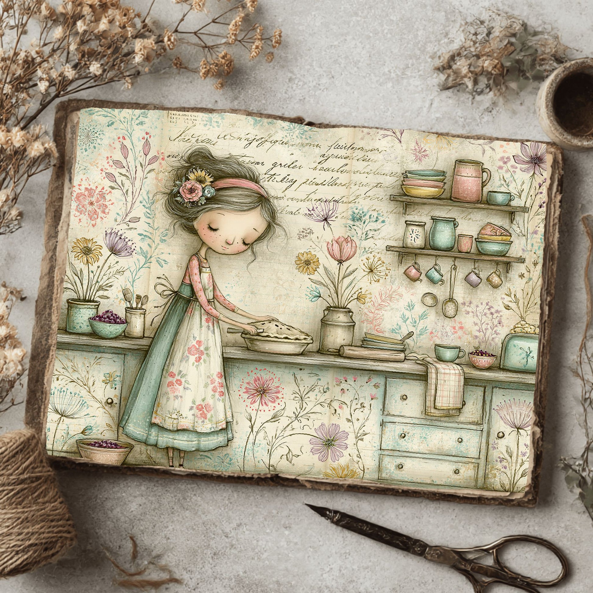 Cozy Berry Pie Kitchen Illustration