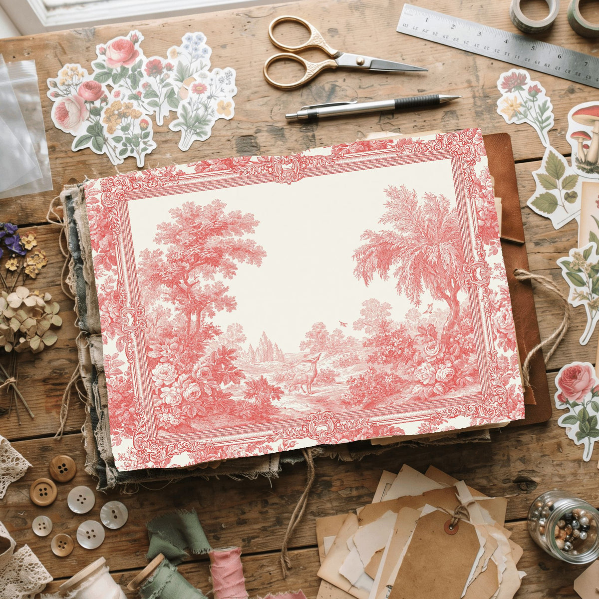 French Toile De Jouy Note Card Border