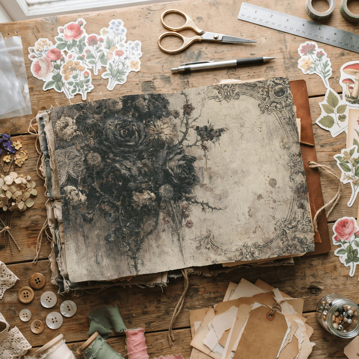 Gothic Black Rose Journal Paper