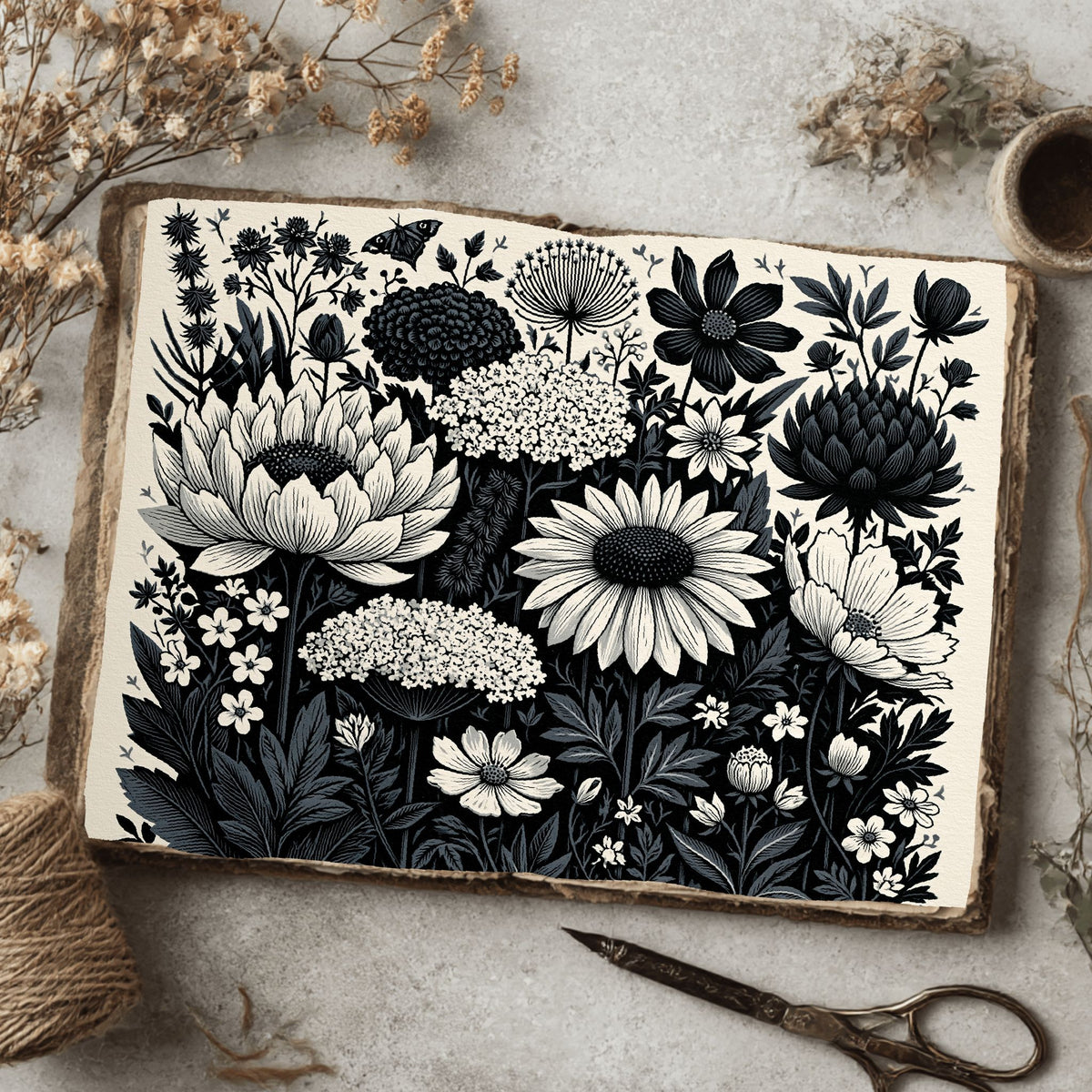 New England Wildflower Block Print