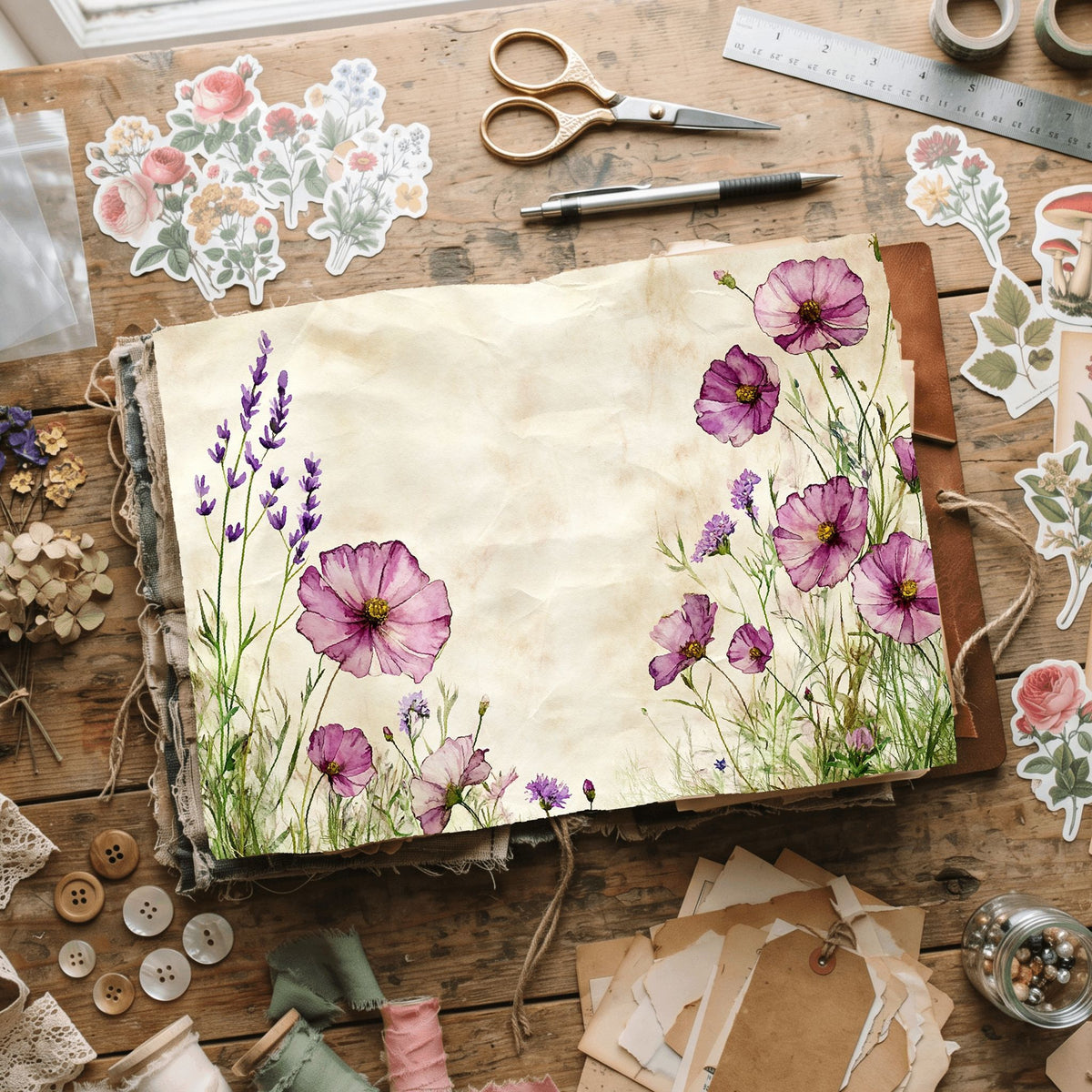 Purple Wildflower Corner Stationery