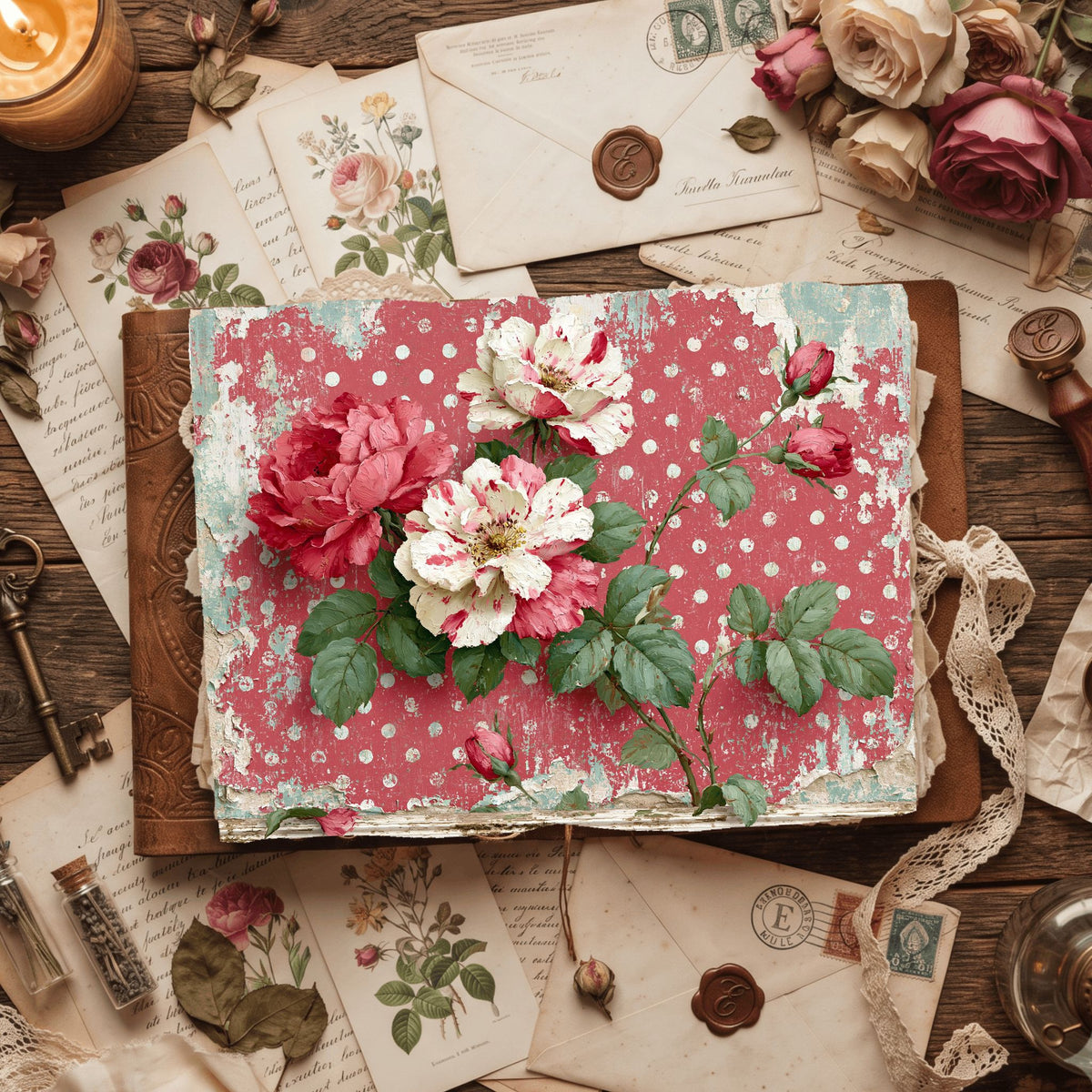 Red Shabby Chic Journal Paper
