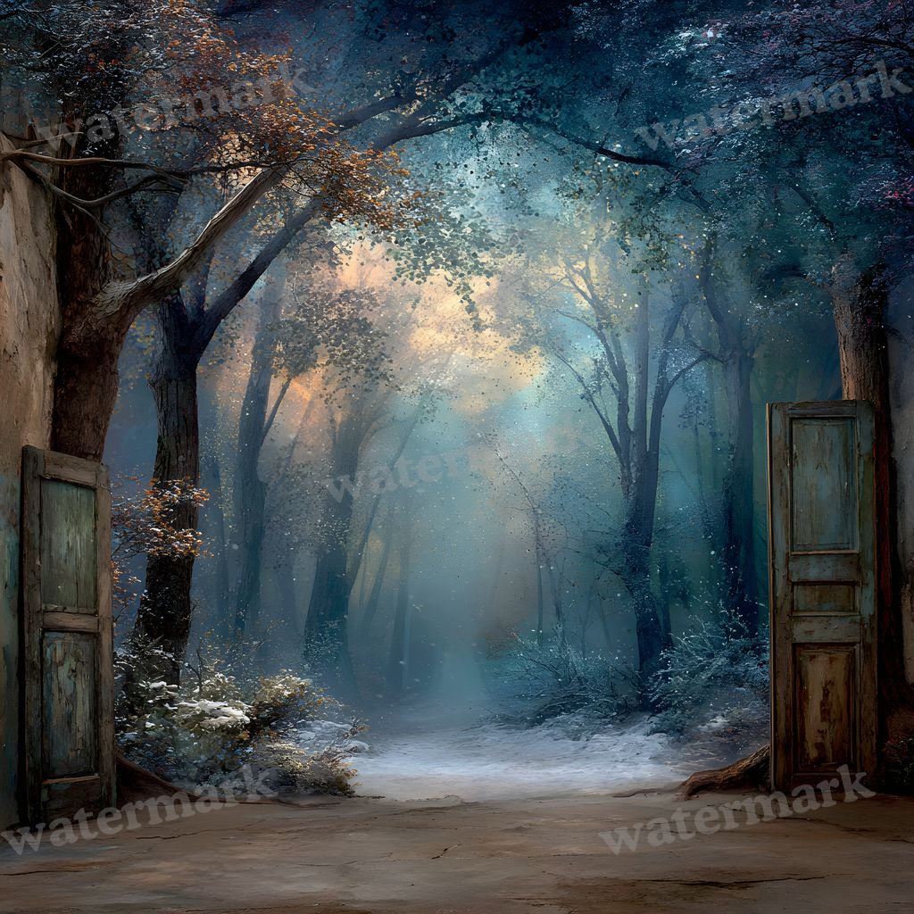 Sapphire Blue Gold Snowy Indoor Christmas Backdrop Images