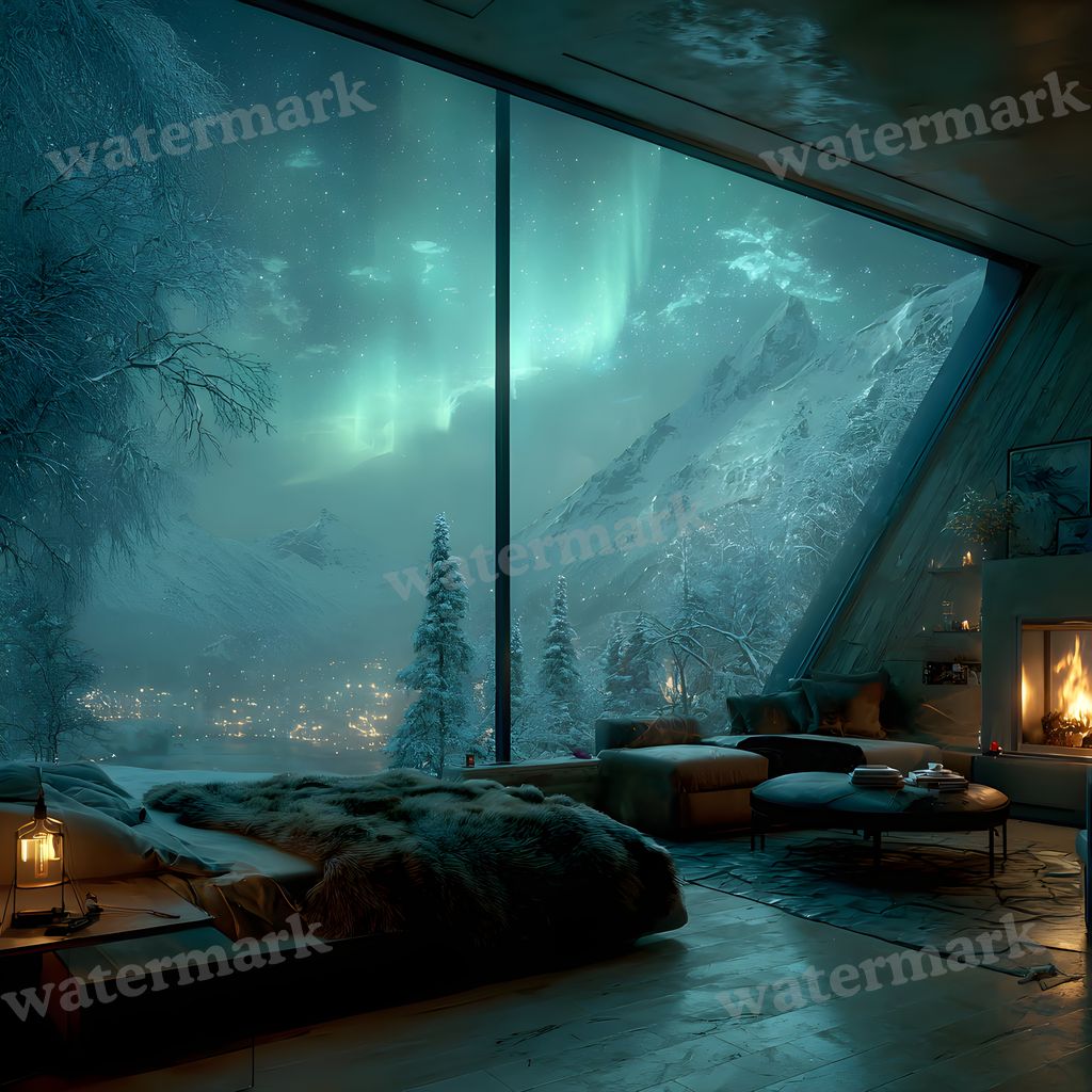 Snowy Glascabin Bedroom Backdrop Images