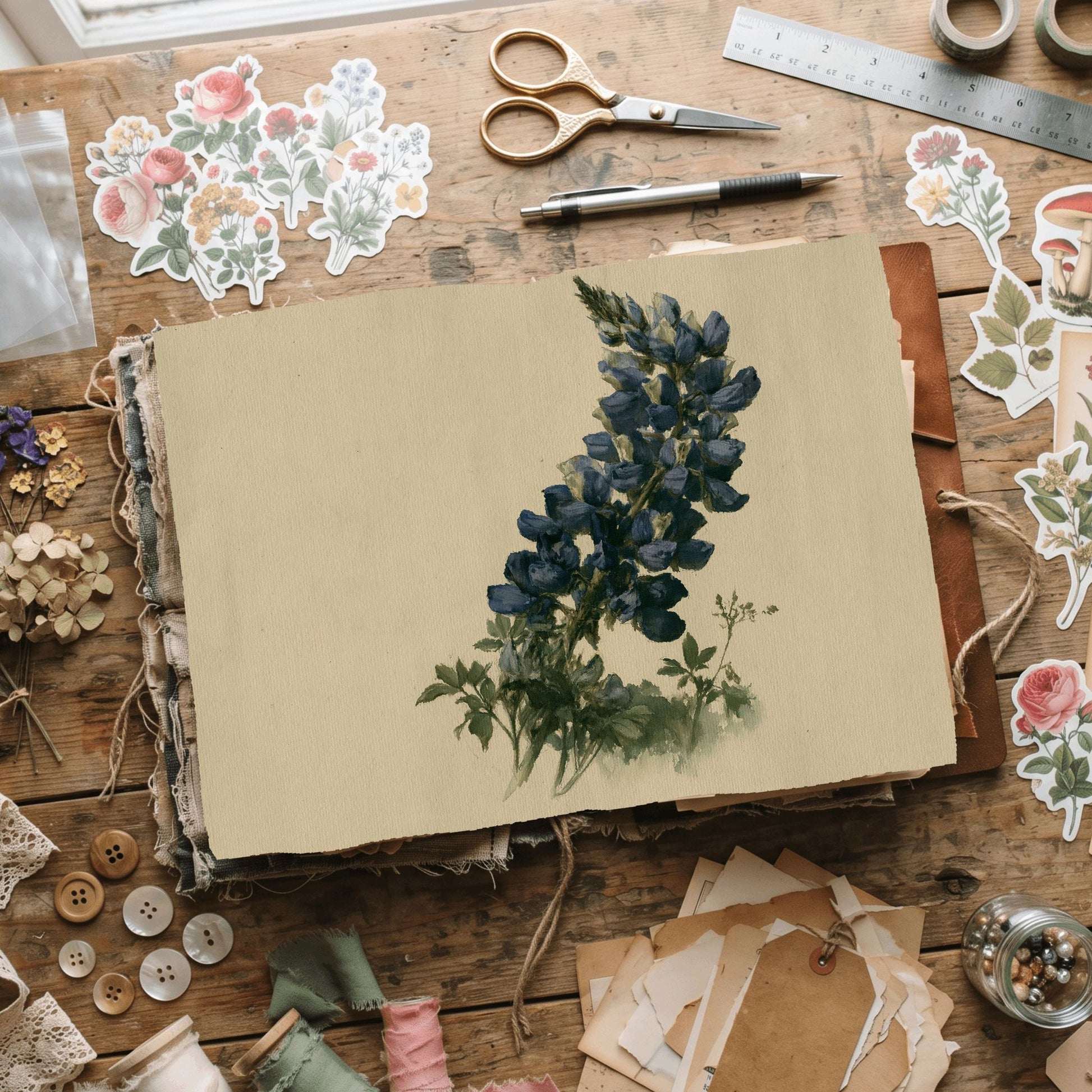 Vintage Arroyo Lupine Botanical Illustration