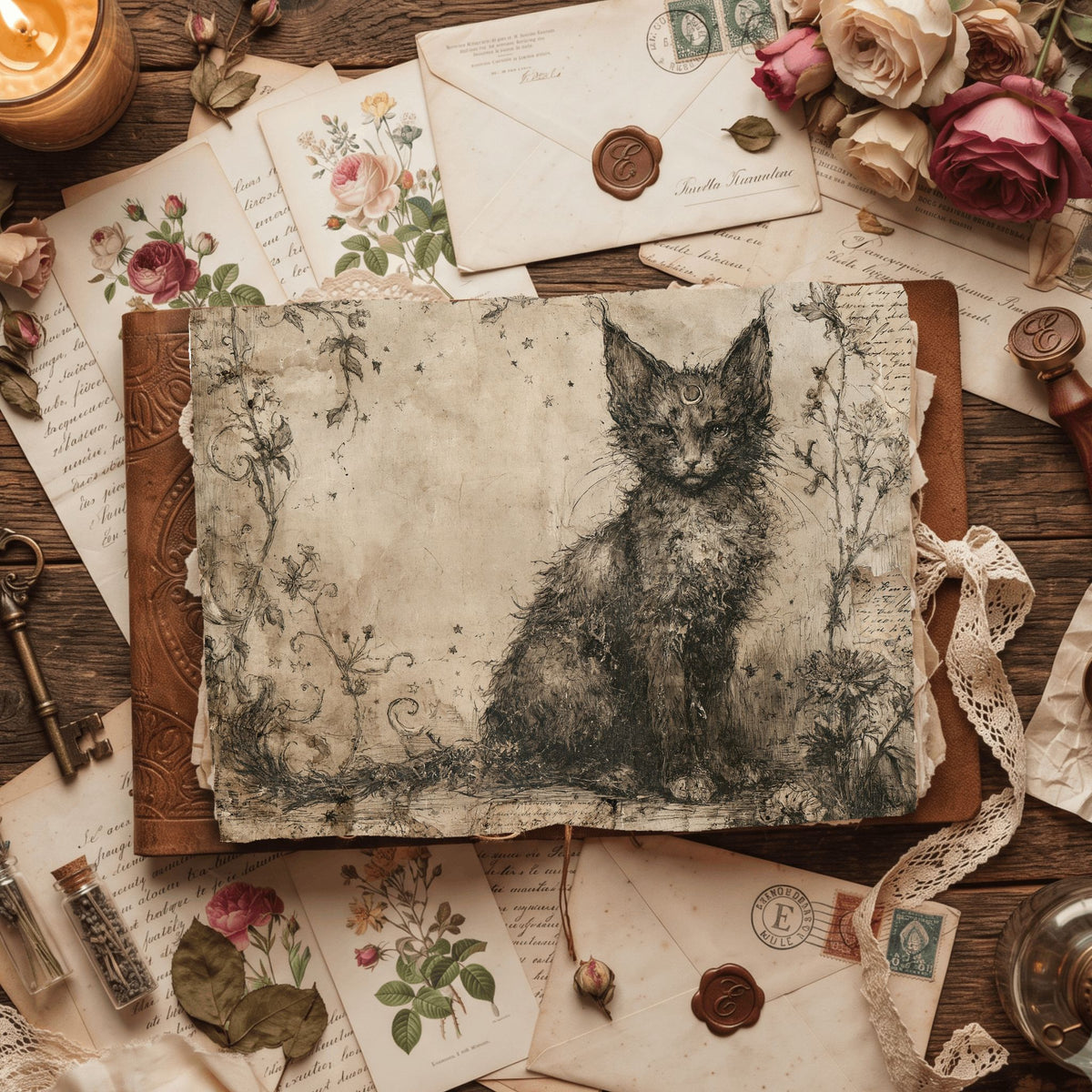 Vintage Black Cat Journal Paper