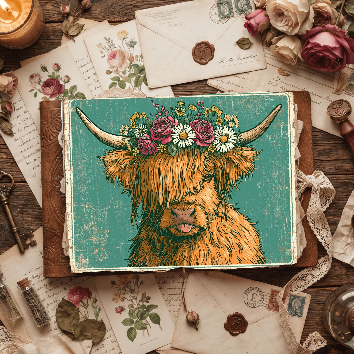 Vintage Highland Cow Tin Sign