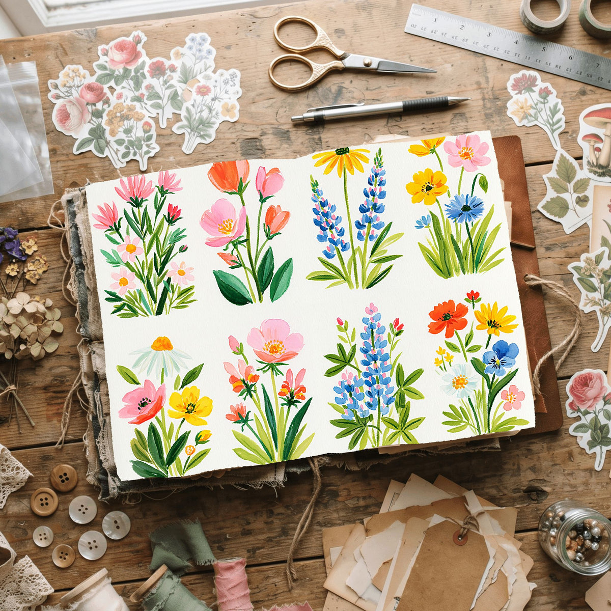 Watercolor Wildflower Botanical Illustration Set