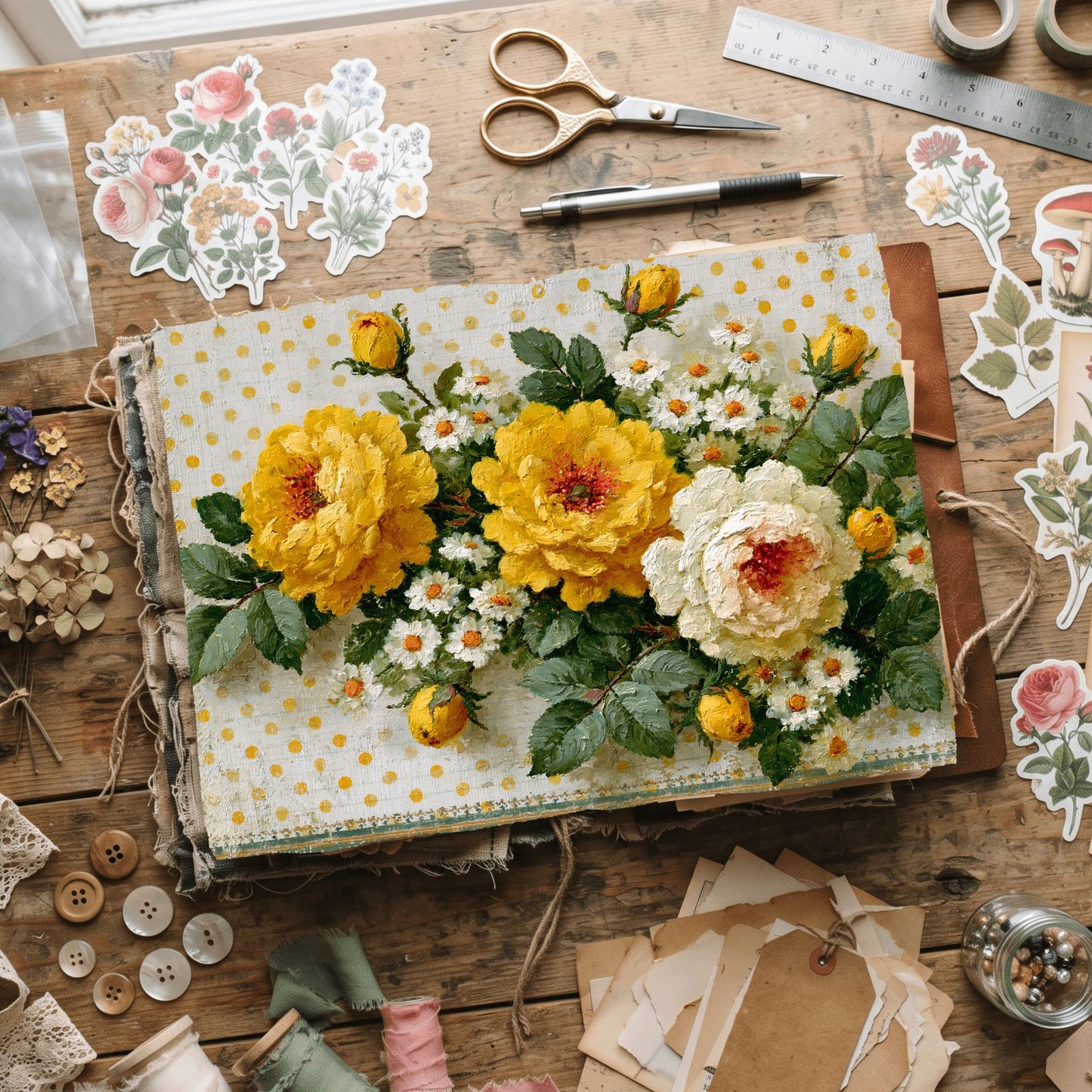 Yellow Shabby Chic Journal Paper