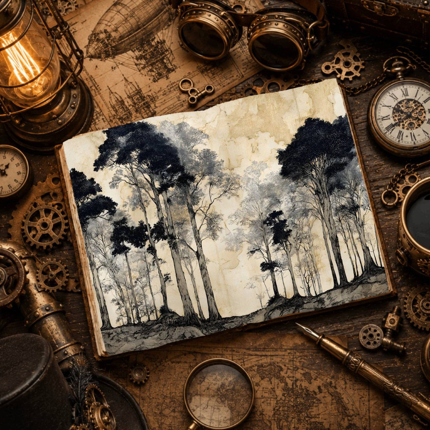 Ancient Forest Tall Trees Digital Papers