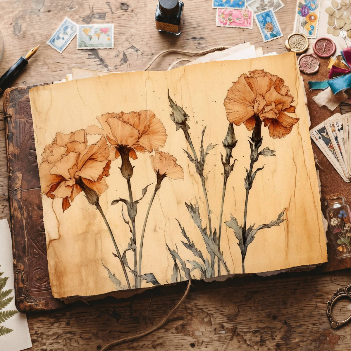 Autumn Carnations Digital Papers