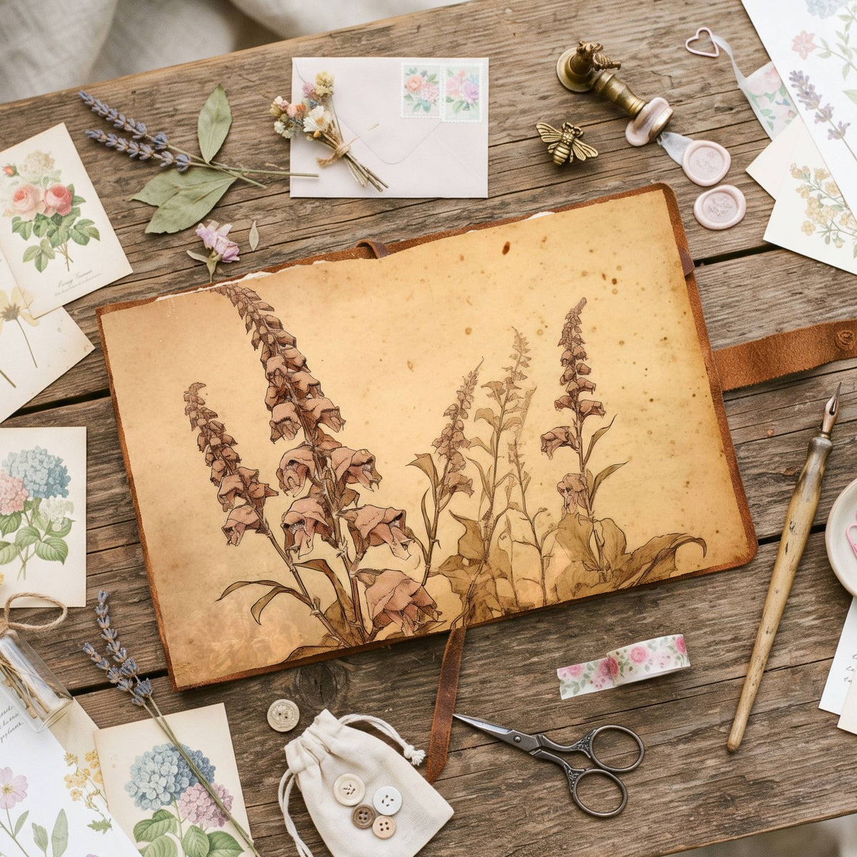 Autumn Digitalis Foxgloves Digital Papers